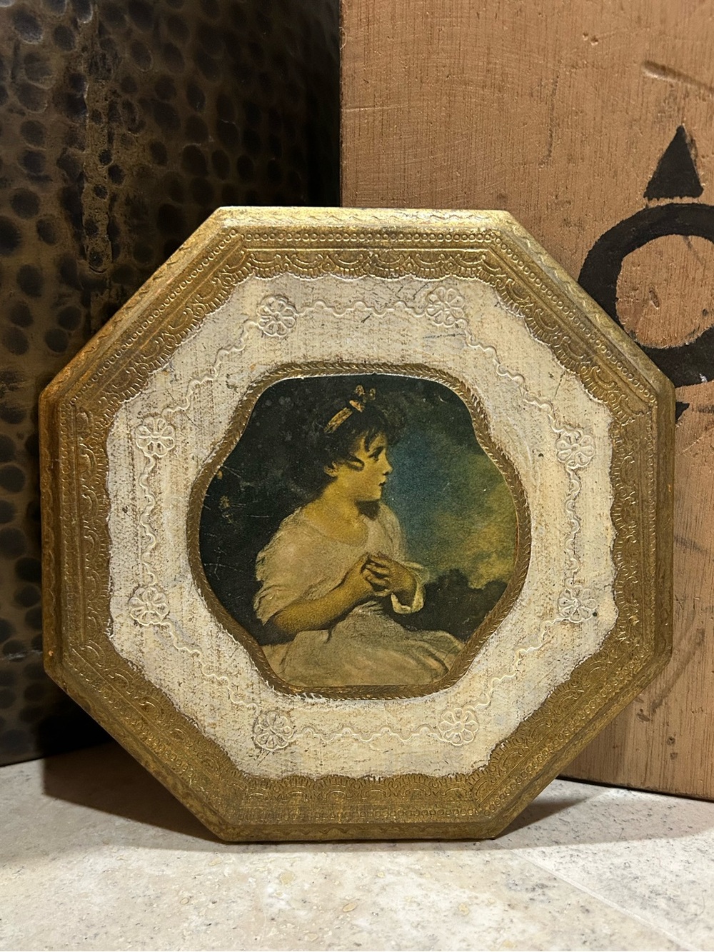 Vintage Wooden Octagonal Wall Plaque Art of Master Hare by Sir Joshua Reynolds